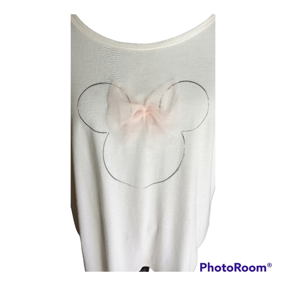 LC Lauren Conrad Disney Collection T Shirt  XL Minnie Mouse Pink Tulle Bow Ivory - Picture 2 of 6